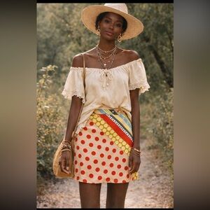 FARM RIO KNIT‎ MINI SKIRT in Orange Motif Anthropologie size Sz med Petite